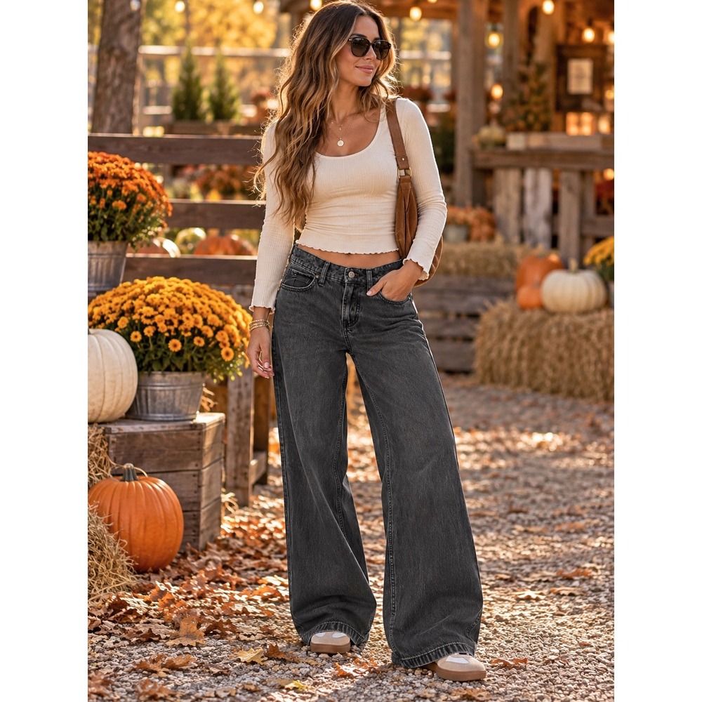Hollister Low-Rise Baggy Jeans Washed Black Wide Leg Denim W24 Short 00s